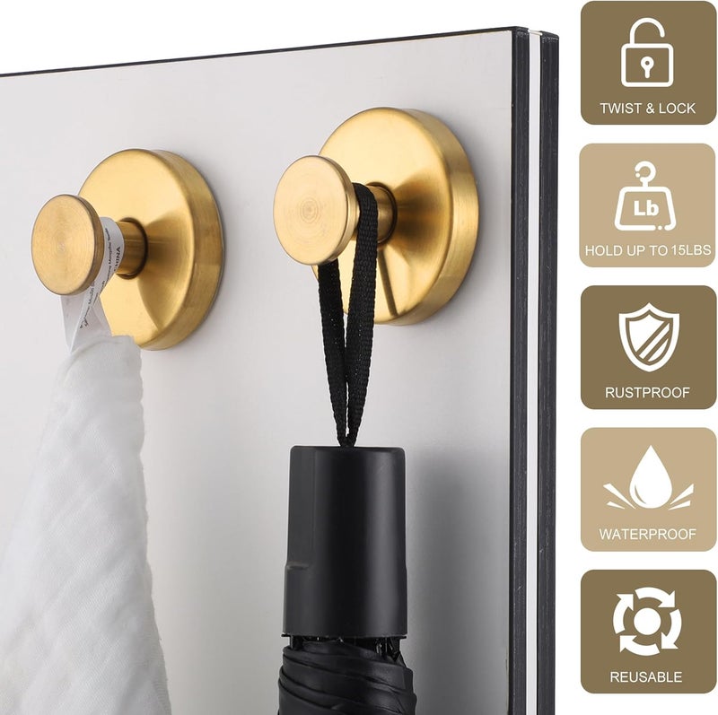 Dntorx Stainless Steel Suction Cup Hooks, 2 Pack Holders for Towels, Loofah, Robe, Coat(Gold) ( experiencia cliente Jem) - Image 5